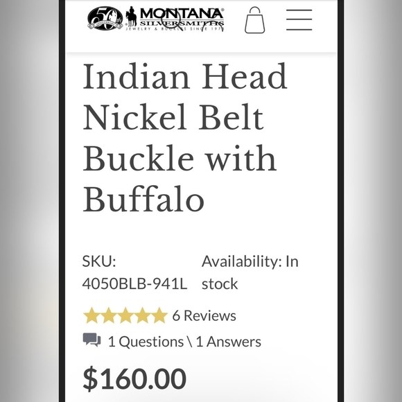 Montana Silversmiths Miner's Indian Head Nickel Belt Buckle with Buffalo - Picture 7 of 12